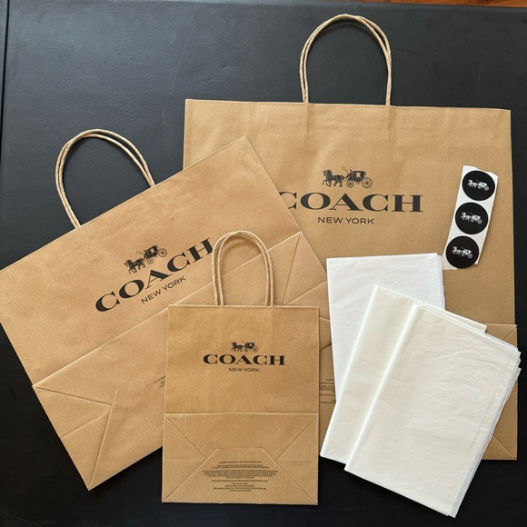 3 x Coach Paper Gift Large Bag Tote & Logo Print Paper Tissue & Sticker New - Picture 1 of 2